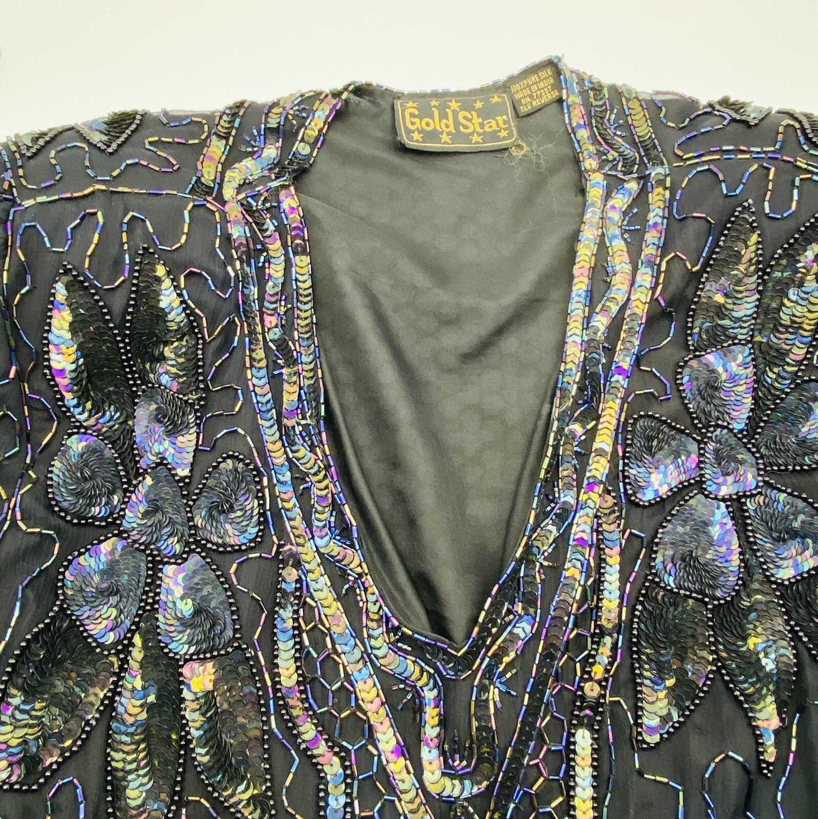 GOLD STAR BLACK BEADED SKIRT AND BLOUSE OUTFIT VINTAGE SIZE XL/XXL