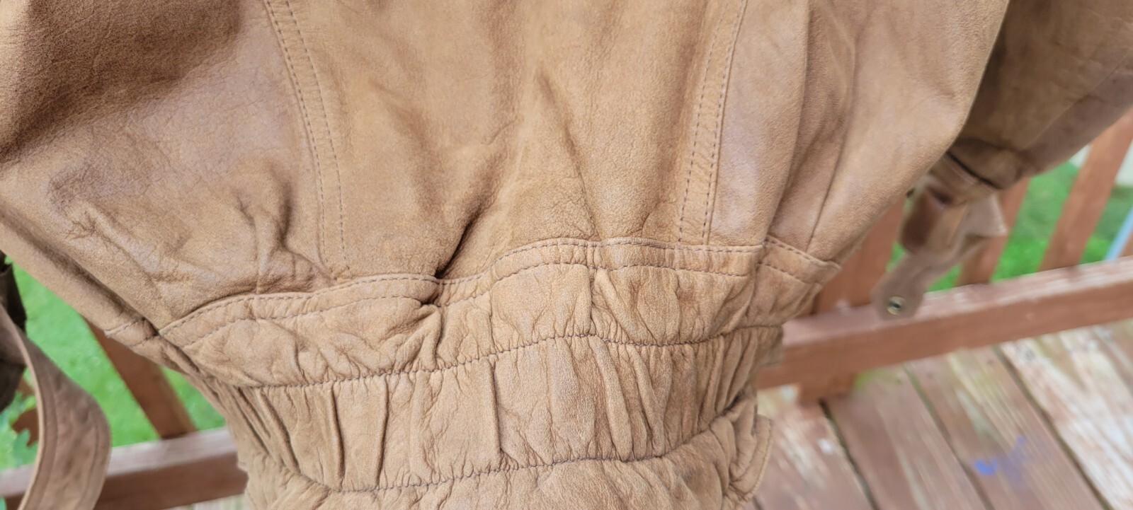 VTG 80s Maggie Lawrence Brown Leather Pleated Snap Up Jacket Sz Med (oversized)