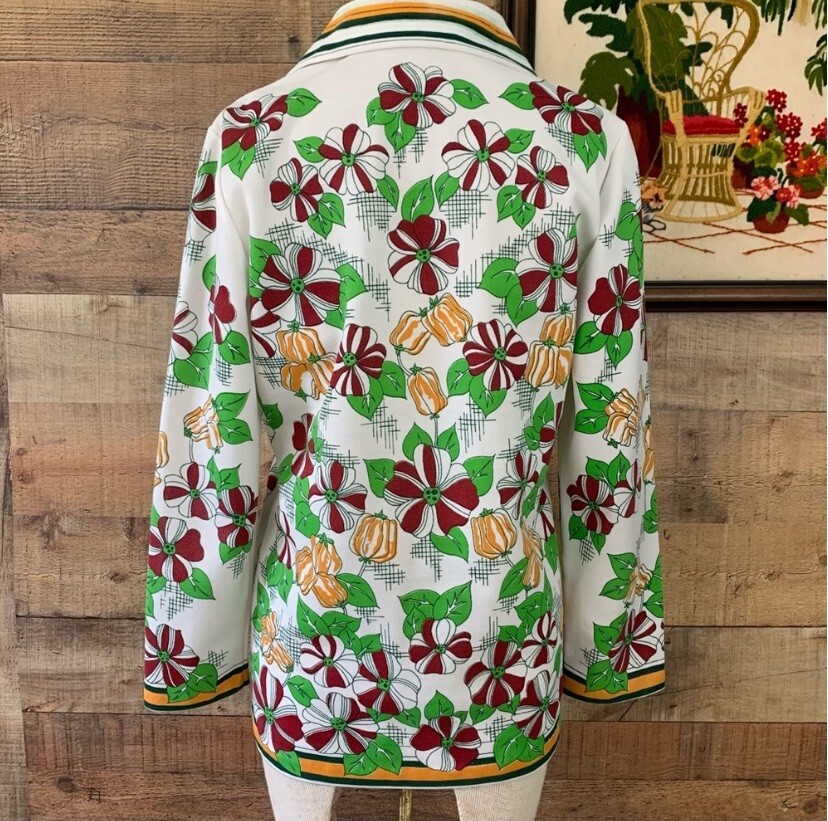 Vintage 1970’s Floral Boho Hippie Wide Pointy Collar Button Front Shirt Medium