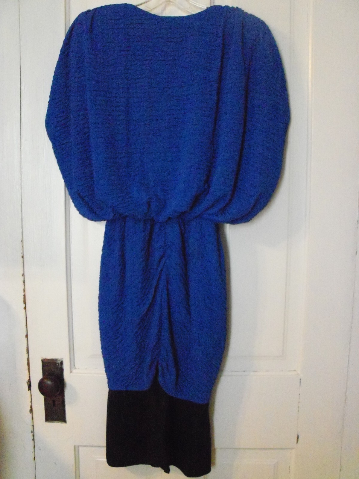 Size 13 Joni Blair Vintage 80s Blue and Black Dress with Shoulder Pads