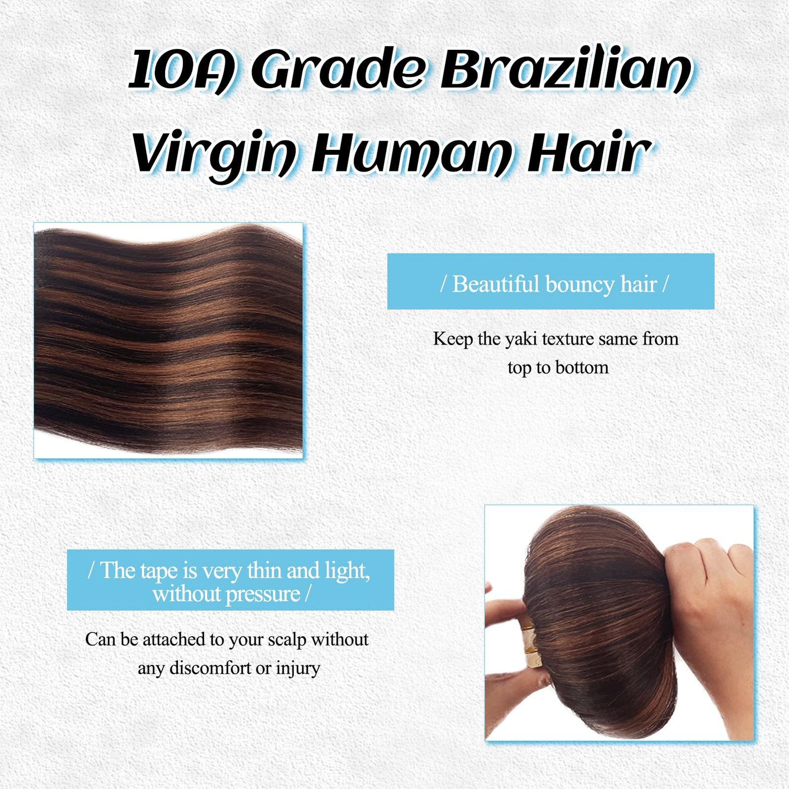 Tape in Hair Extensions Ombre Brown Highlight Light Yaki Straight Real Remy Huma