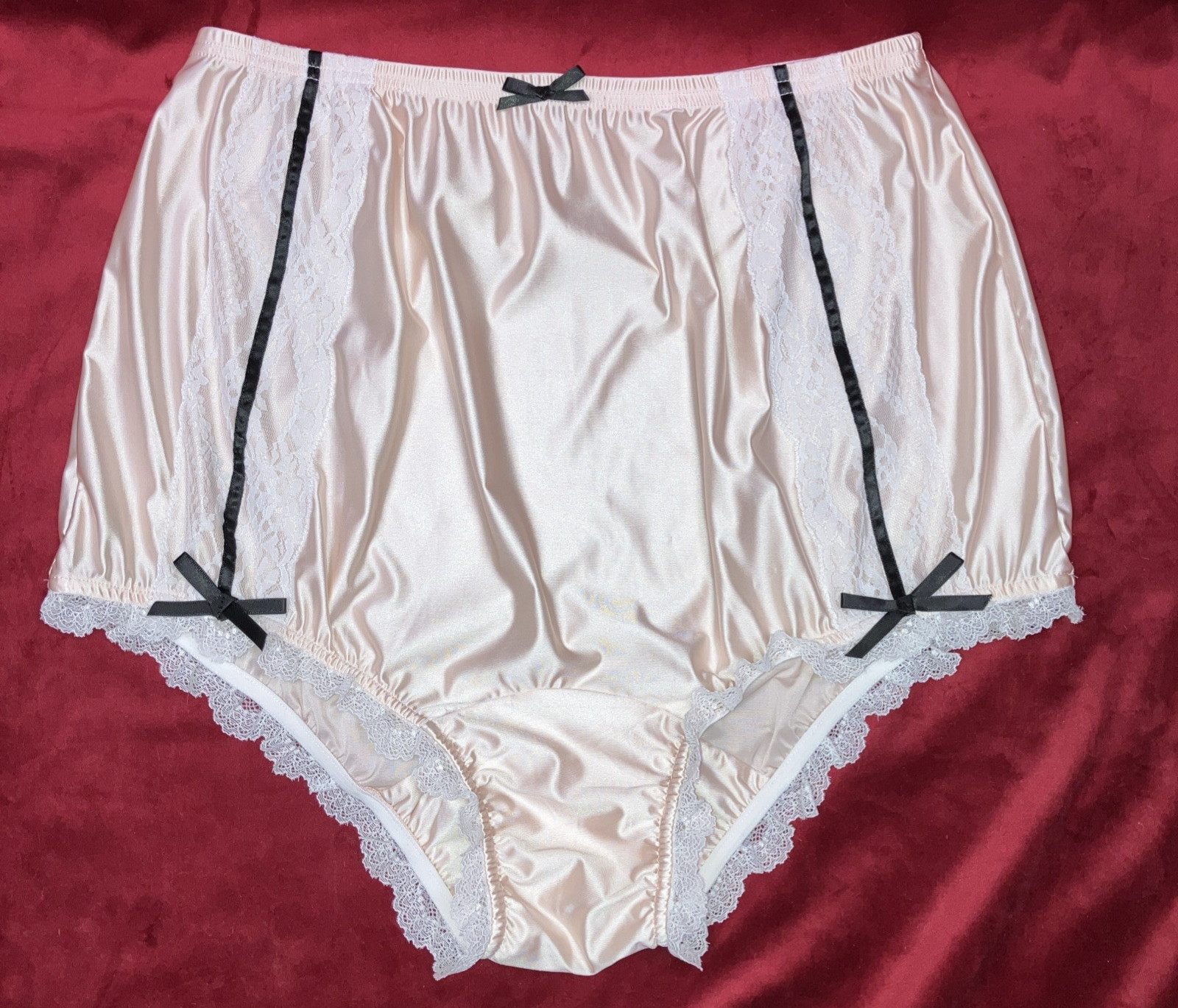 NIP L Can-Can Granny Panty Silky Nylon Satin Lace Bow Brief Sissy Vintage styl