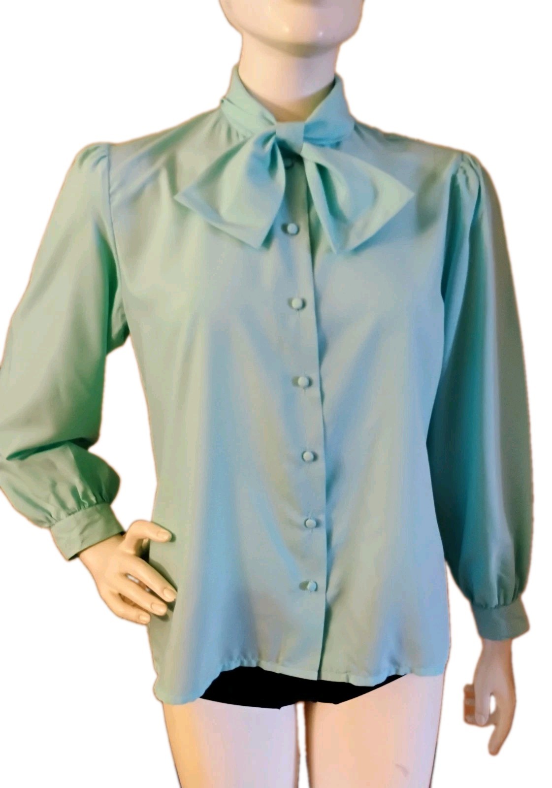 80’s “Carriage Court by Sears” Sea Foam Green Loop Neck Tie Blouse 10 Sri Lanka