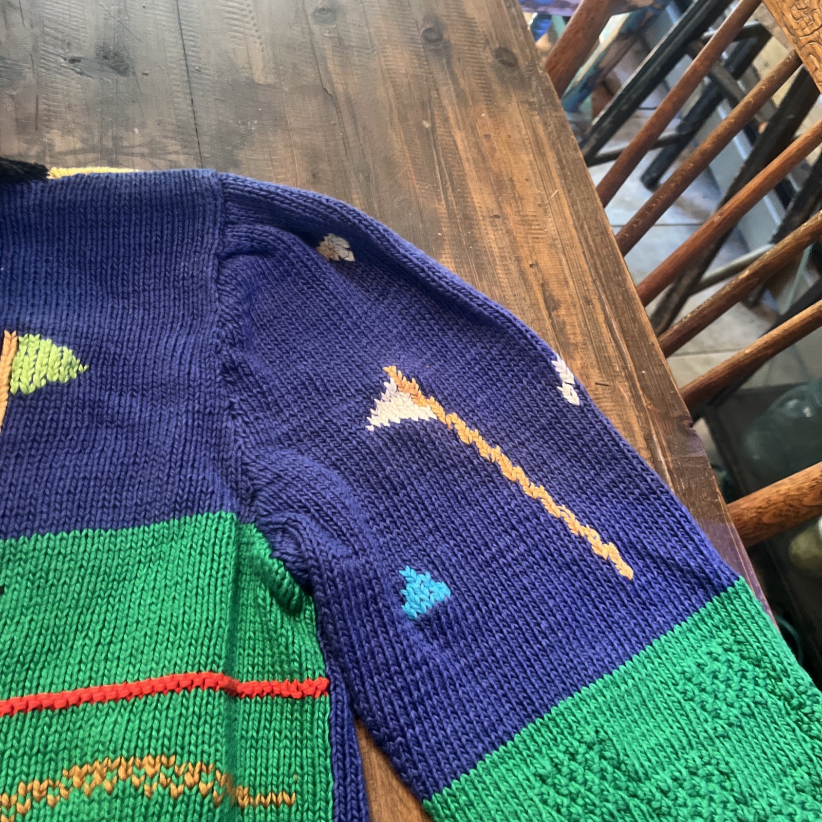 Rare Berek Vintage 1989 Multicolor Hand Knit Sweater Sz Small Golf theme Cute