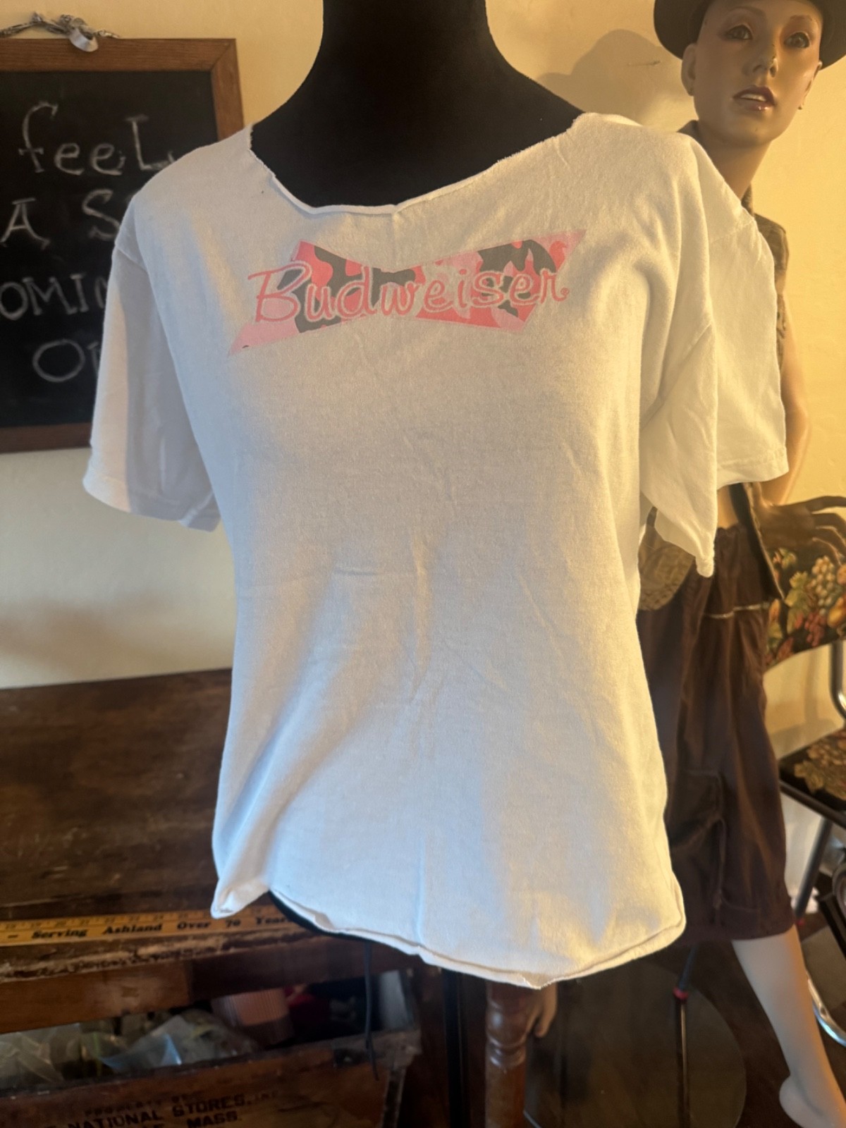 Budweiser Beer Camo Retro Vintage Graphic Tee Crop Top
