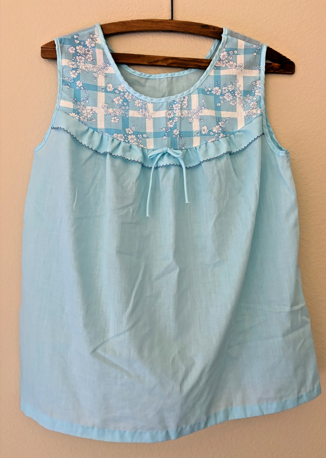 Vintage 70s Baby Blue Thin Cotton Sleep Tank Top Shirt M 36 Prarie Hippy Cottage