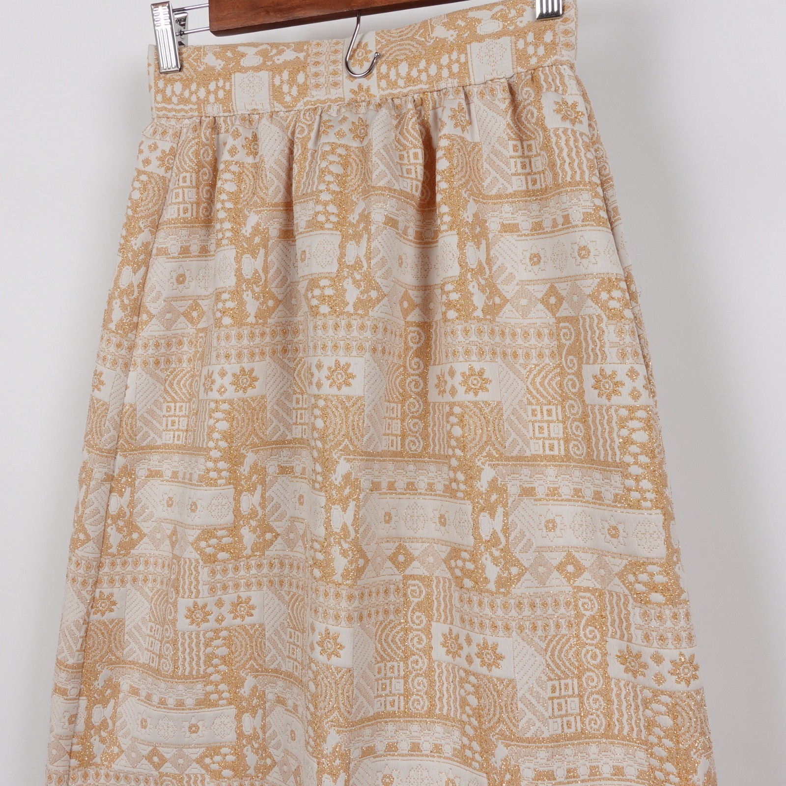 Vintage 70s Alice California Gold Textured Tapestry High Waisted Maxi Skirt Boho