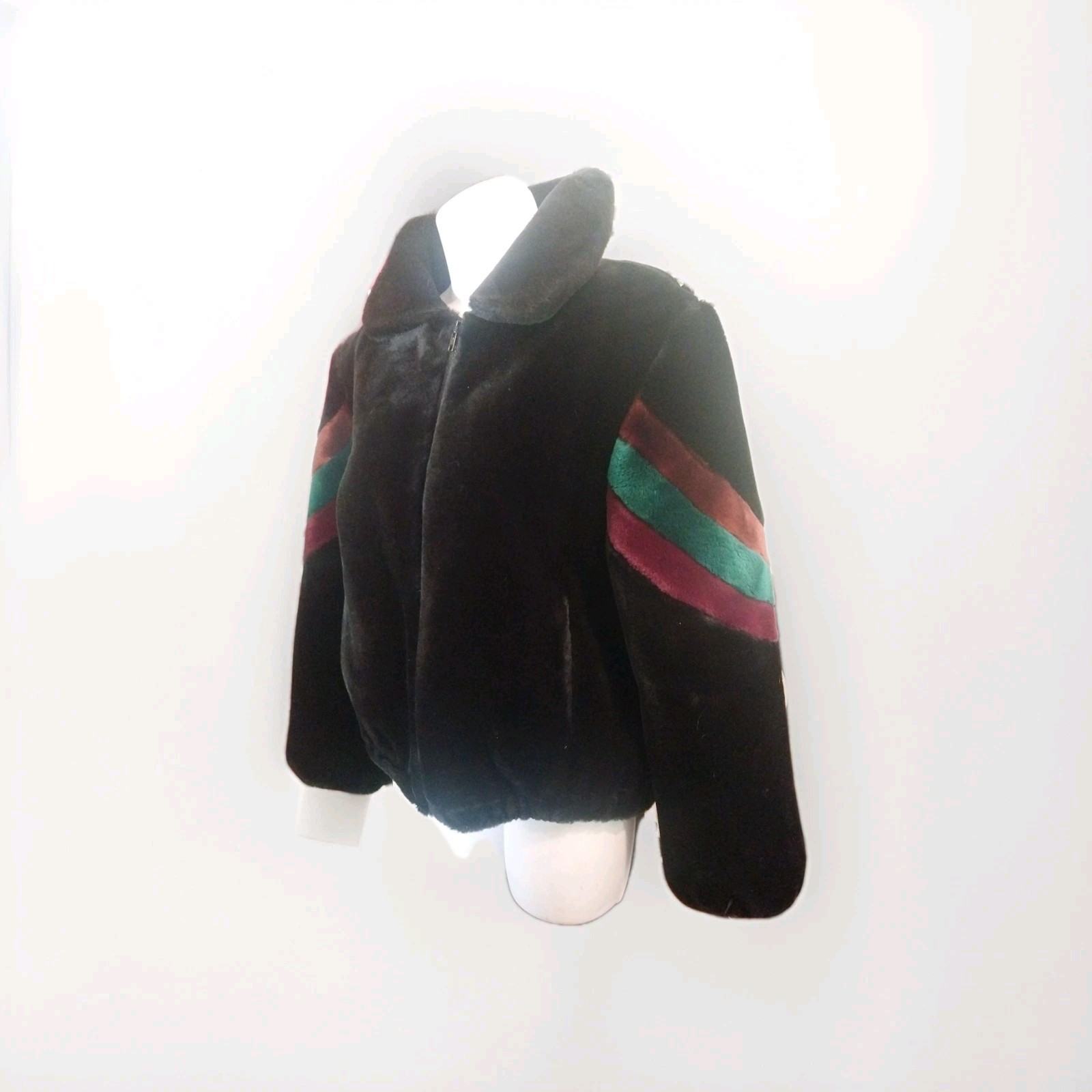 Vintage Jacques Saint Laurent Faux Fur Coat Women’s Size S Striped Designer Zip