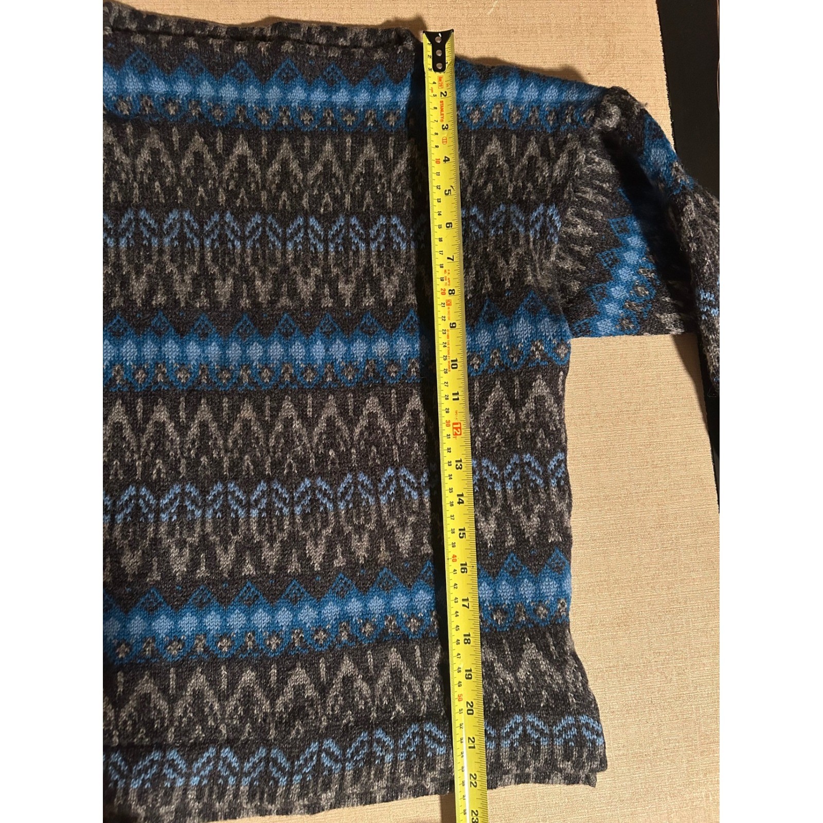 Vintage 60s Iceland 100% Wool Blue Sweater Sweden Fair Isle Unisex Size 42 L