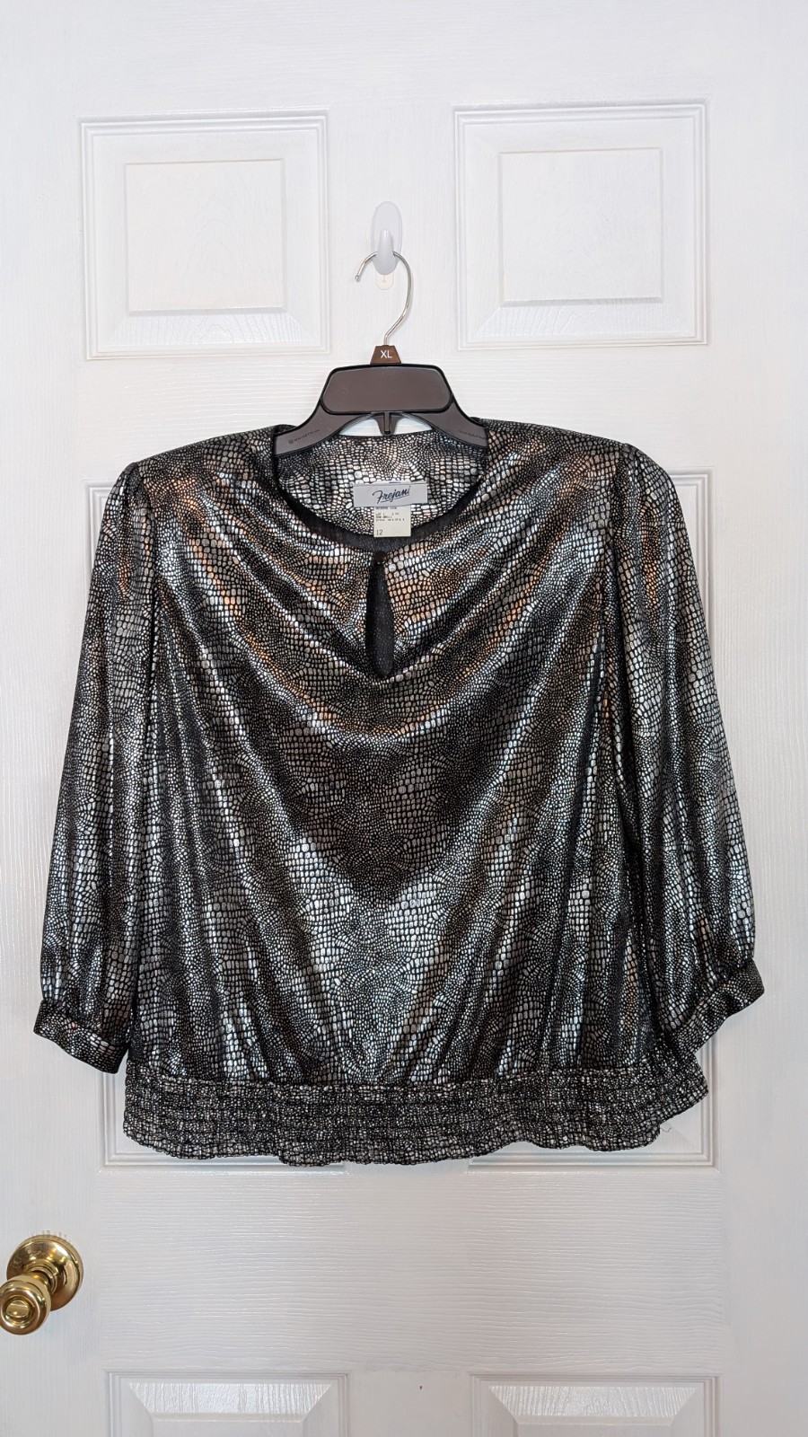 Vintage 80’s Frejani Black Silver Metallic Snakeskin Disco Top Shoulder Pads 12