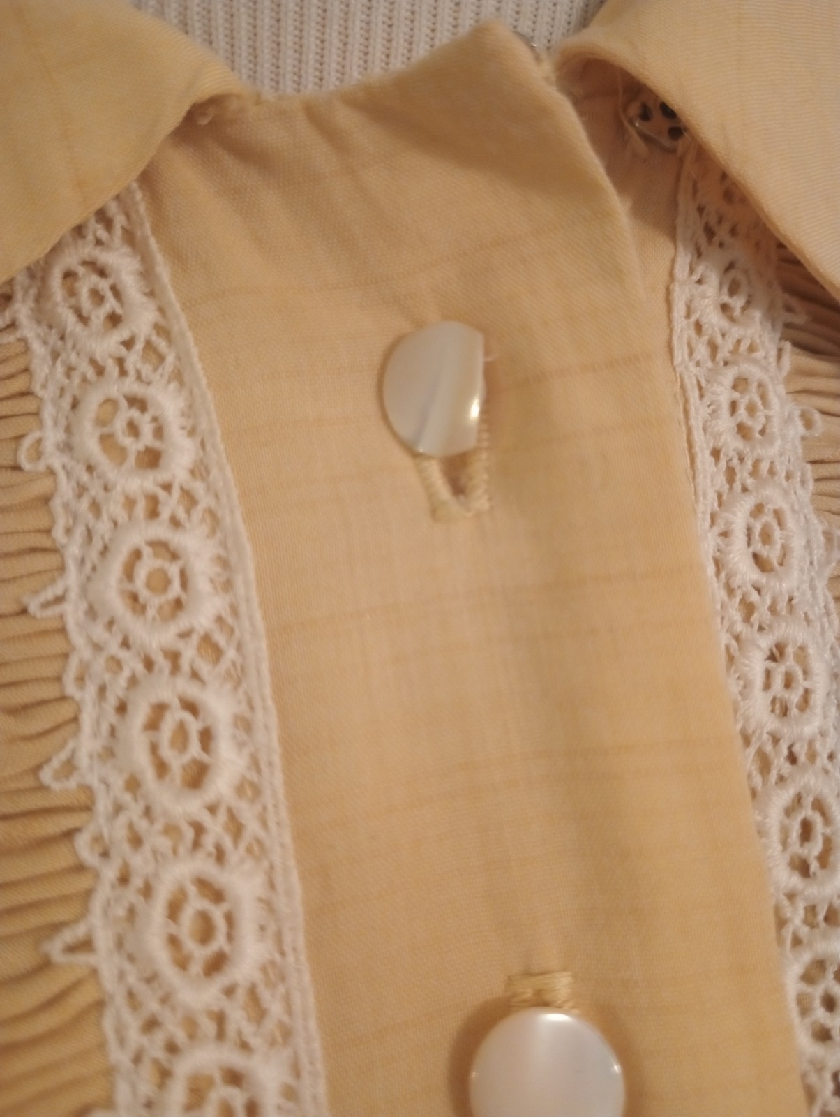 Vintage Yellow Dress Button Down Ruffle Front Shirt w/ Belt Pleated Skirt Medium