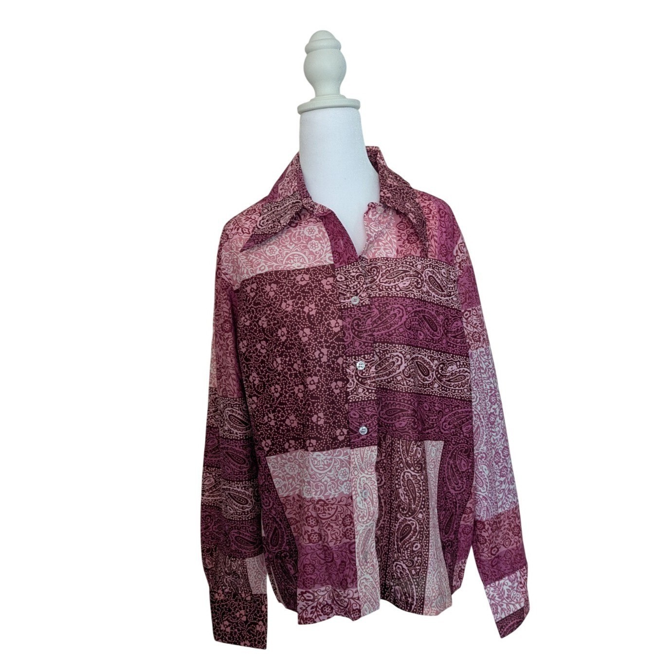 Lane Bryant 70s Blouse Vtg Sz 40 Disco Hippie Festival Floral Paisley Patchwork