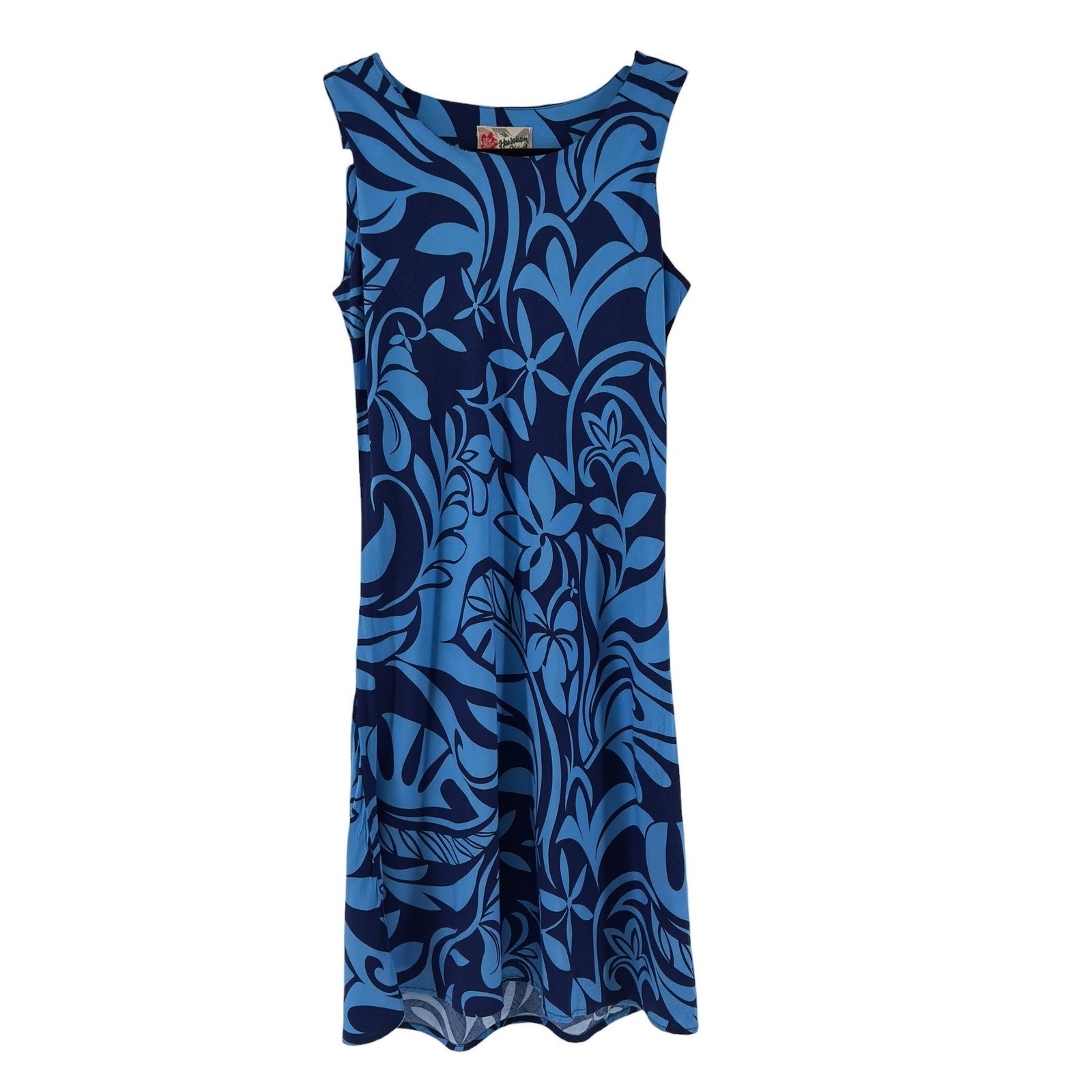 Vintage 90s Hilo Hattie Hawaiian Tropical Midi Dress XS Blue EUC