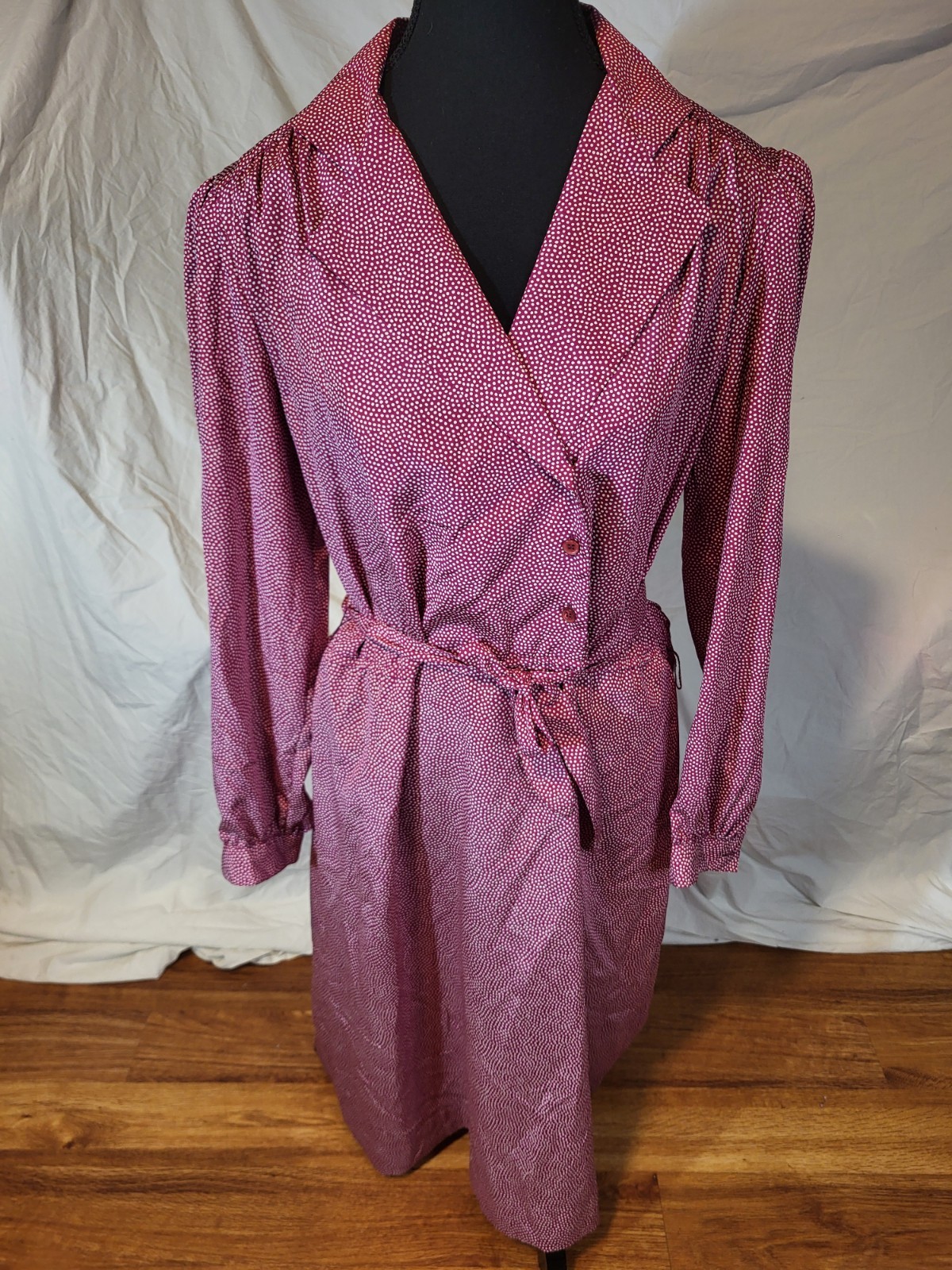Schrader Sport Vtg Red Polka Dot Long Sleeve Belted Shirt Dress Size 14 Petites