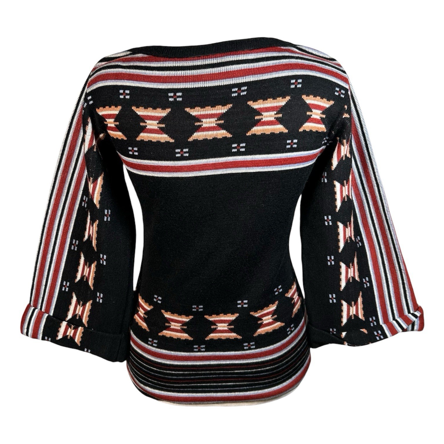 VTG 70s Escapades Southwestern Bell Sleeve Sweater Black Boho Hippie Sz S