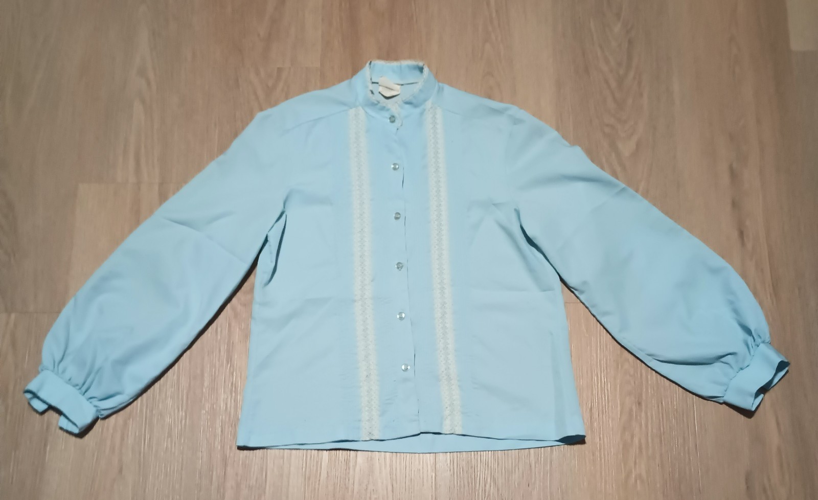 Vtg 60s 70s LAND ‘N SEA Light Blue Cottagecore office Blouse Top country M