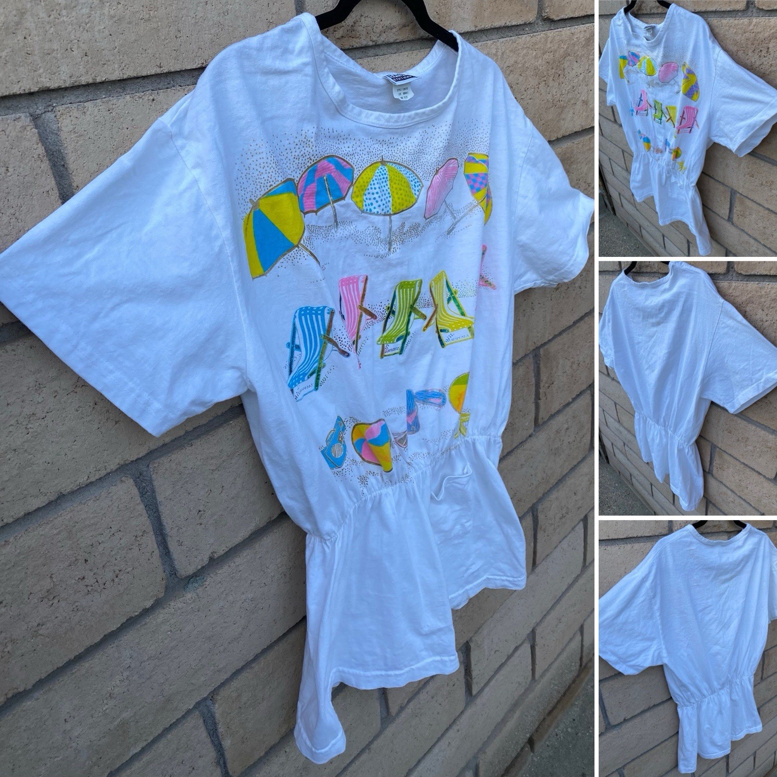 Basic Editions Beach Scene Shirt Top T Shirt 1980s 90s Worn One Size Vintage