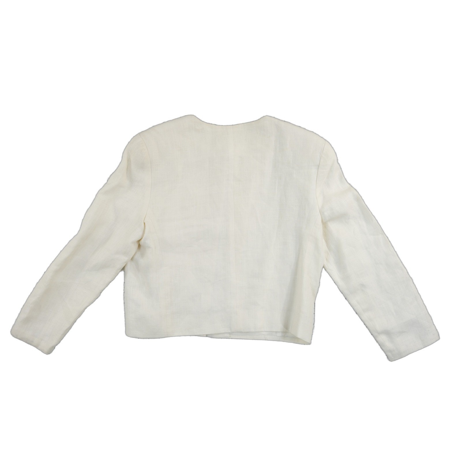 Nipon Boutique 100% Linen Jacket Blazer Women’s Size 12 White Blue Bow Vintage