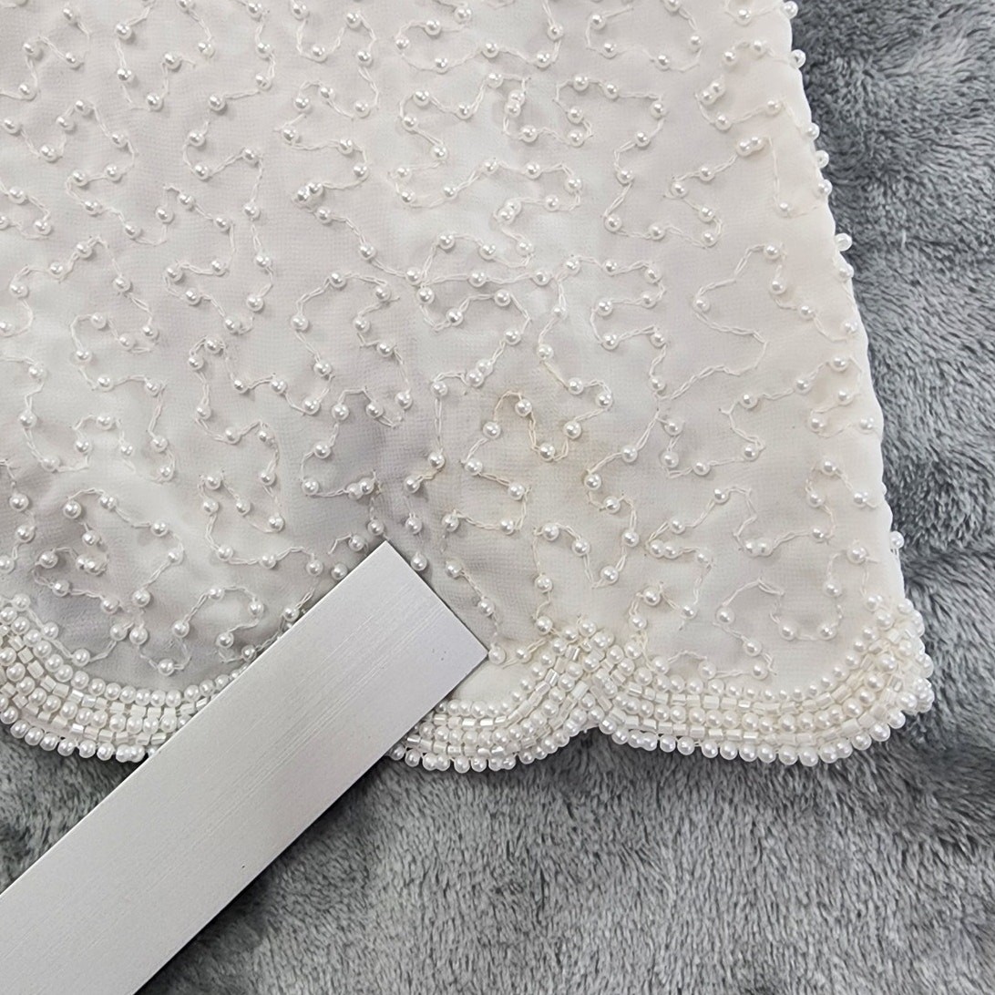 Vintage 80s Creative Touch Top Womens M White Blue Beaded Butterfly Scalloped