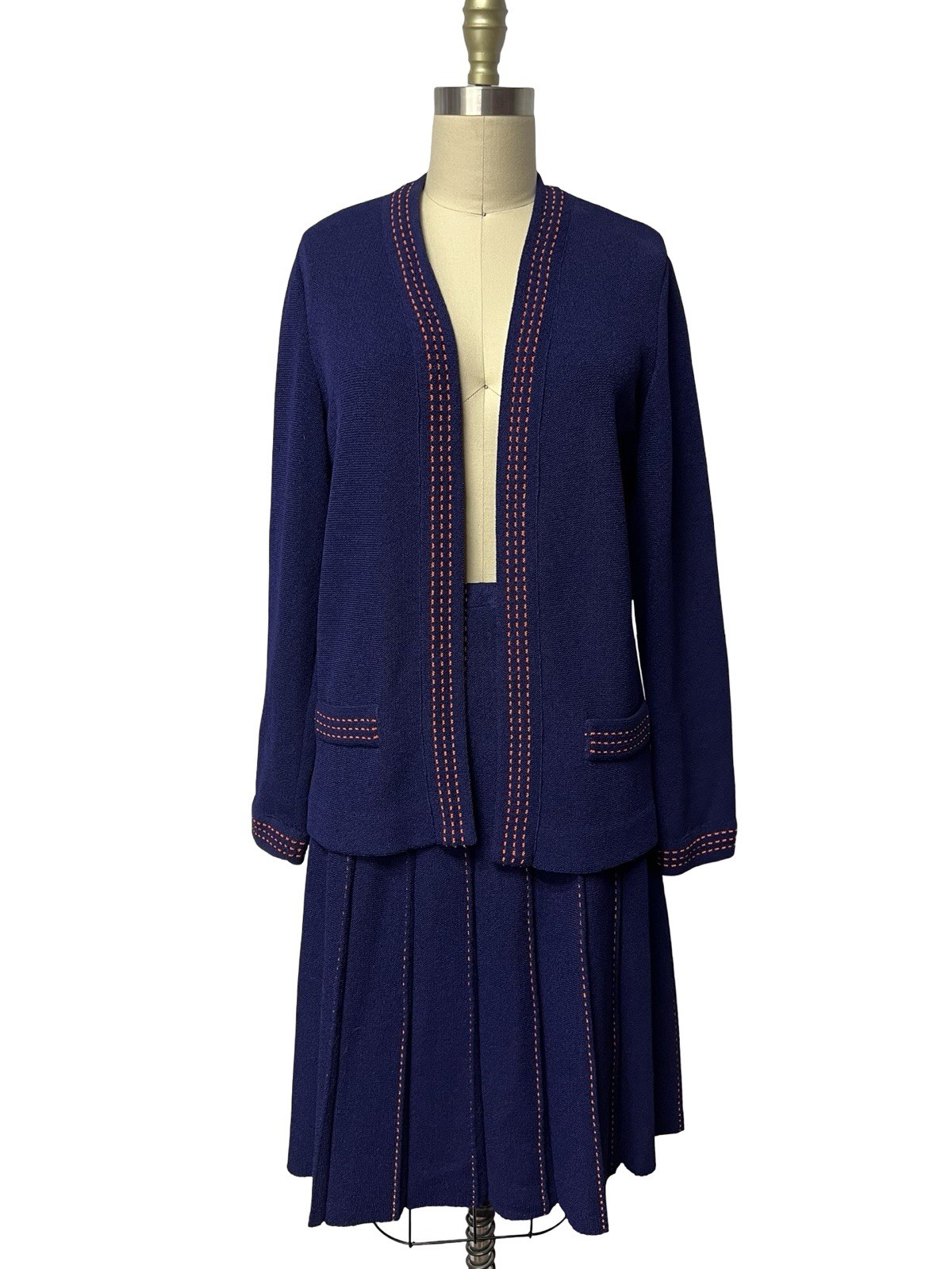 Vintage 1950s Blue Kimberly Knitwear Poly knit sweater skirt set SZ 14