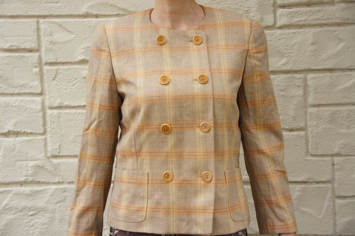 Vintage 80s Escada Margaretha Ley Plaid Wool Jacket Blazer Size 42