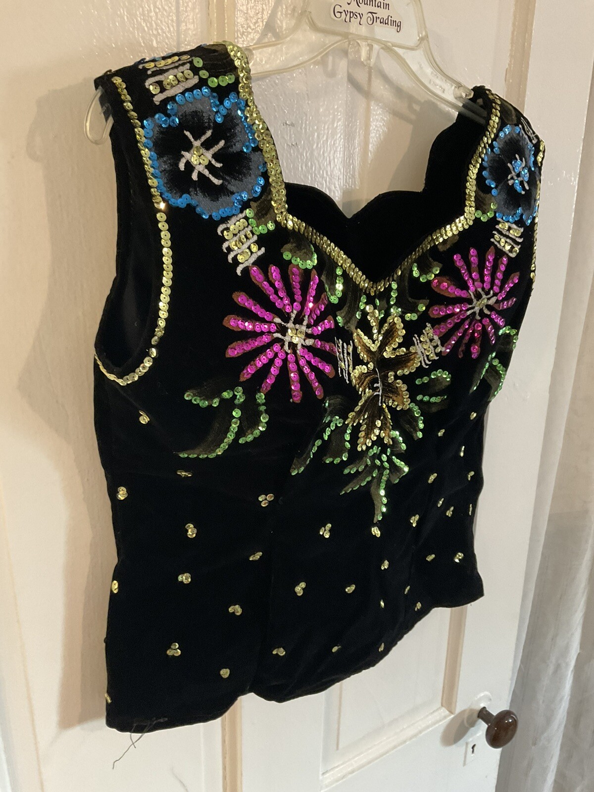 Vintage Sequin Handmade Handpainted Mexican Show Top Circa 1950’s Fiesta Show