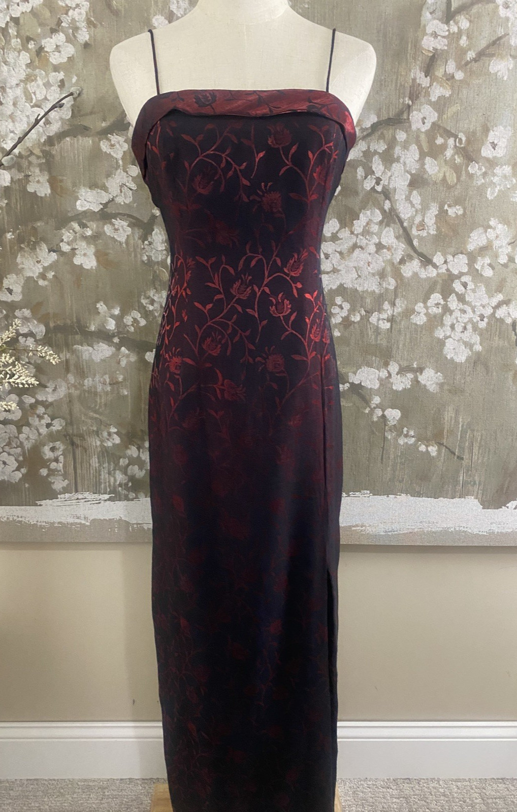 VTG J. R. NITES Black Red Strappy Metallic Split Whimsygoth Fairy Maxi Dress 10