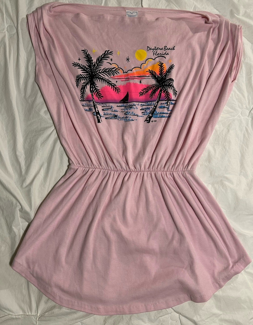 Vintage 1980’s Daytona Beach Florida printed beach/pool cover up L Large Pink