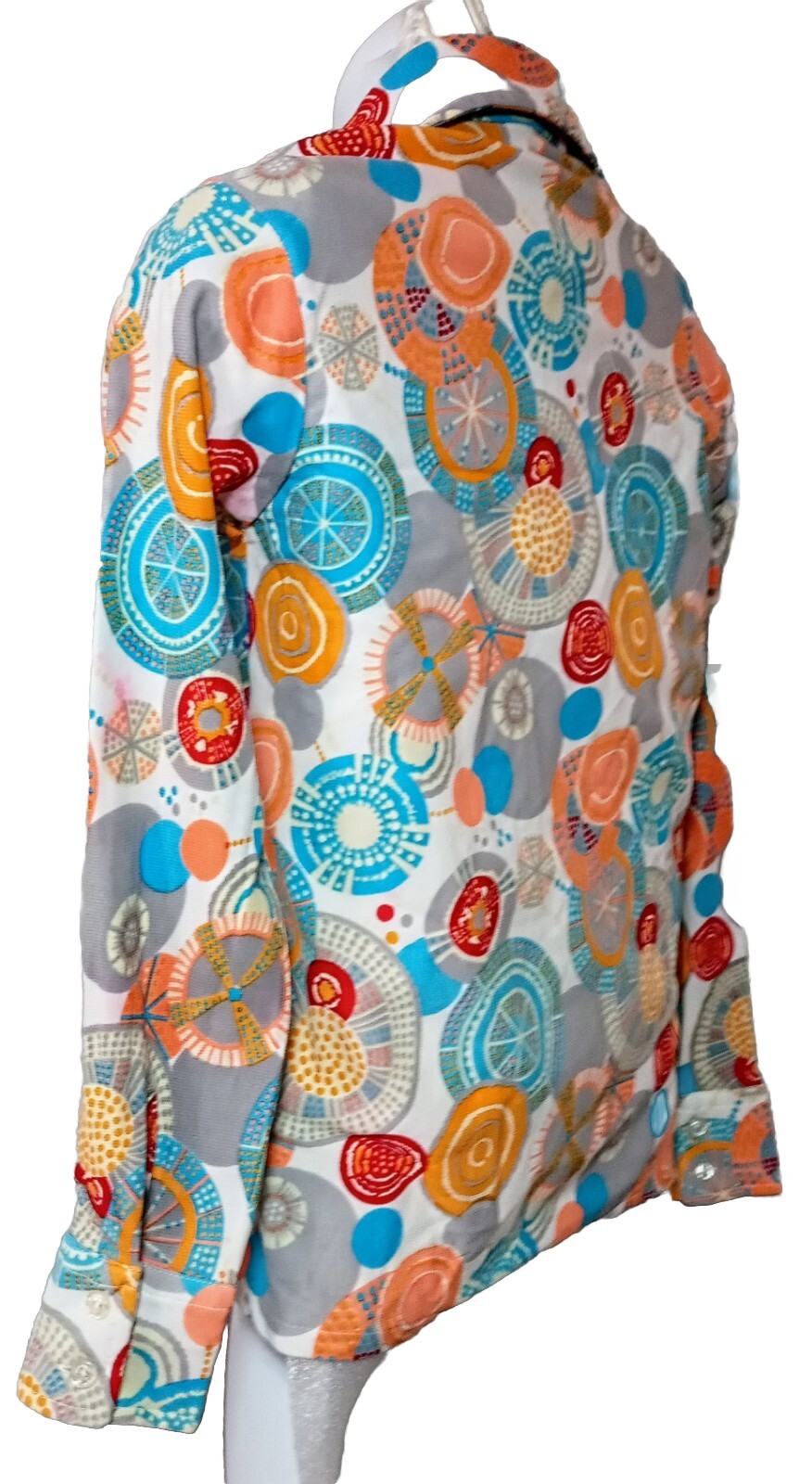 Vintage Atomic Op Art Psychedelic 100% Polyester Blouse Size Medium 34 Bust