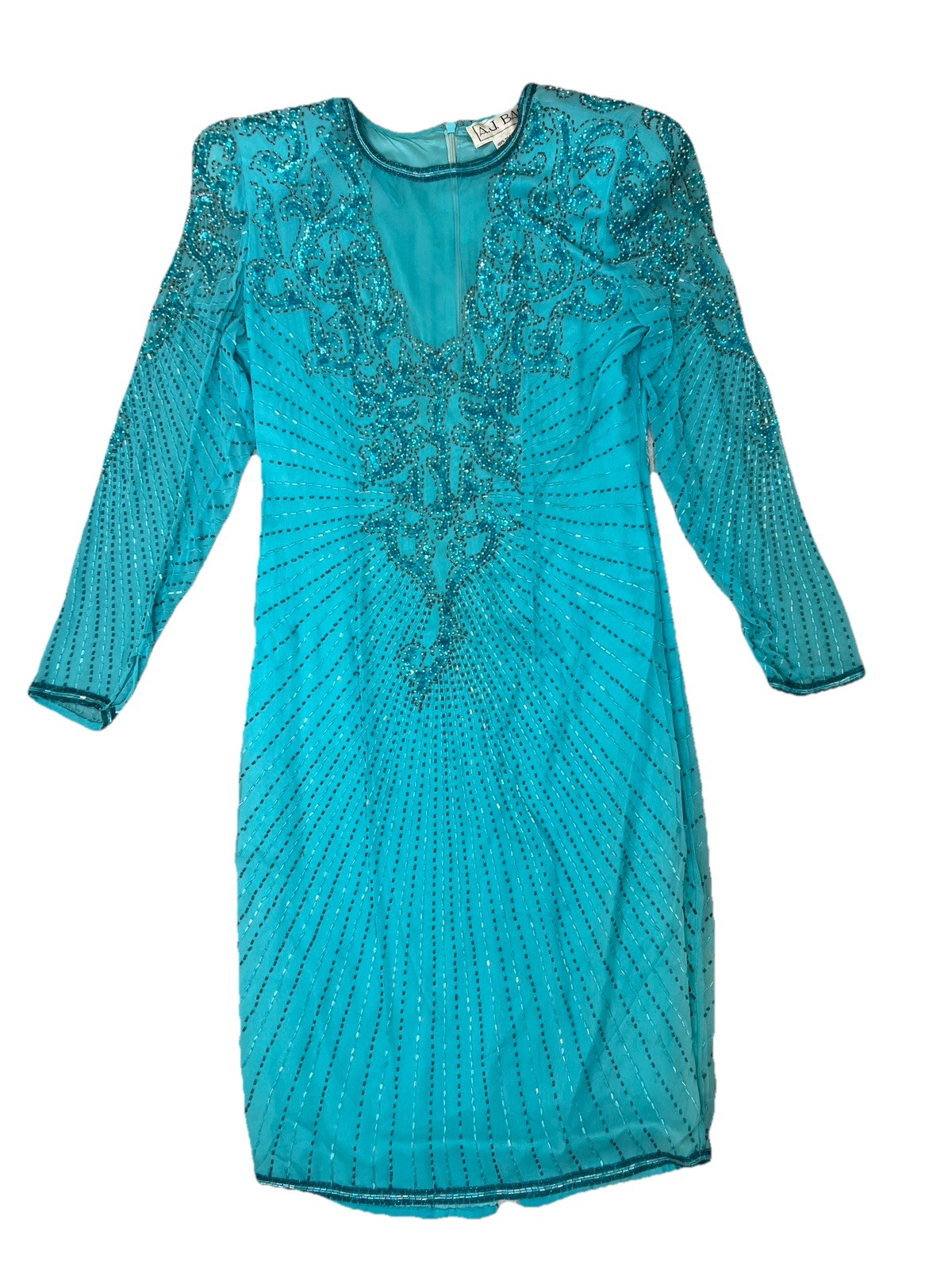 Vintage 80’s A.J. Bari Beaded Sequins Blue Dress Size 4