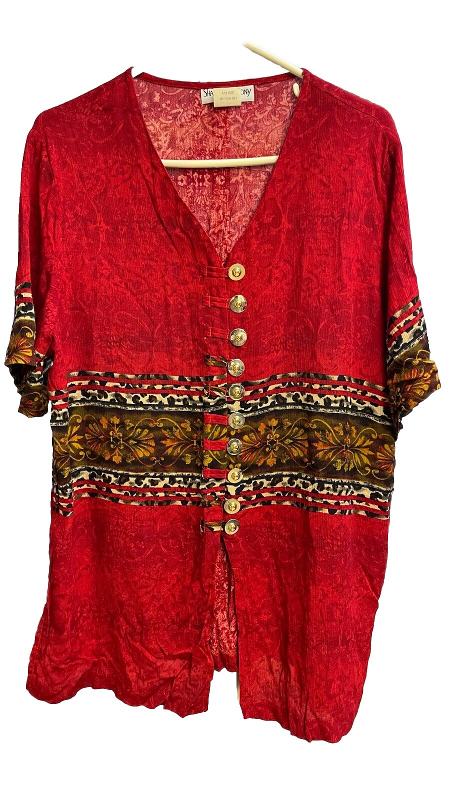 Vintage Sharon Anthony Women’s Red Multi Design Tunic Blouse Size 20W-Rare