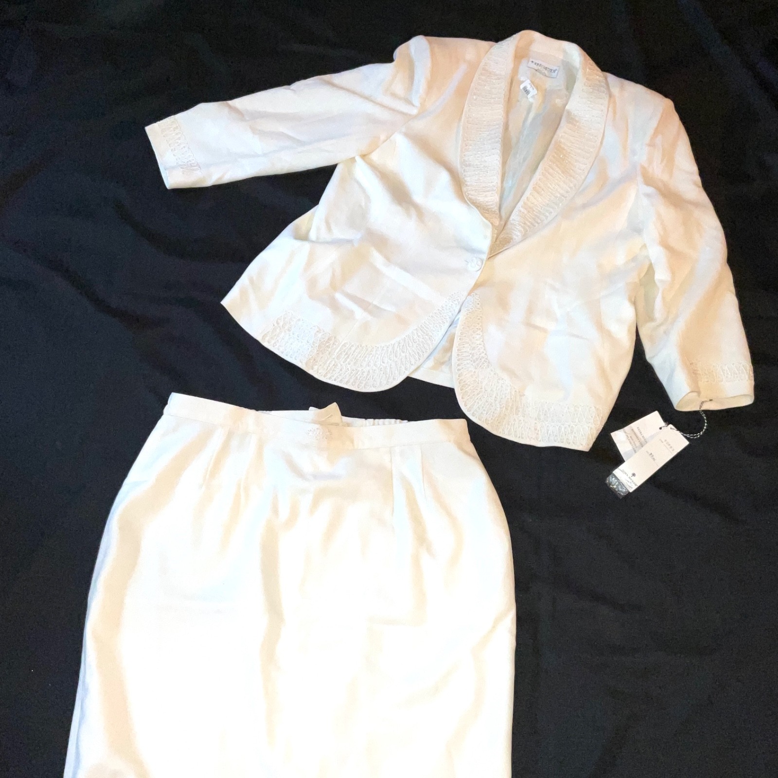 John Meyer Vintage 90s ivory jacket skirt suit women’s size 22 W beaded church