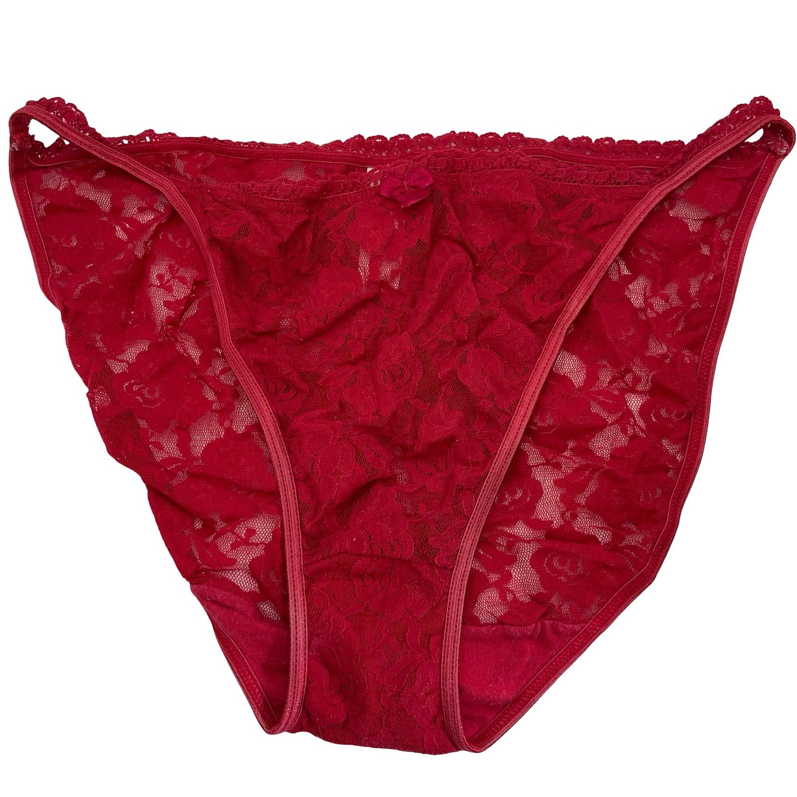 Vintage Secret Treasures Floral Lace Panties Women 7 Red Hi-Cut Briefs Lingerie