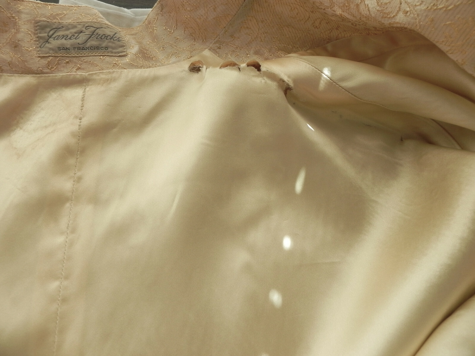 Vtg RARE Janet Frocks Duster Gold Dolman Sleeve Mandarin Style Slit Sides Size M