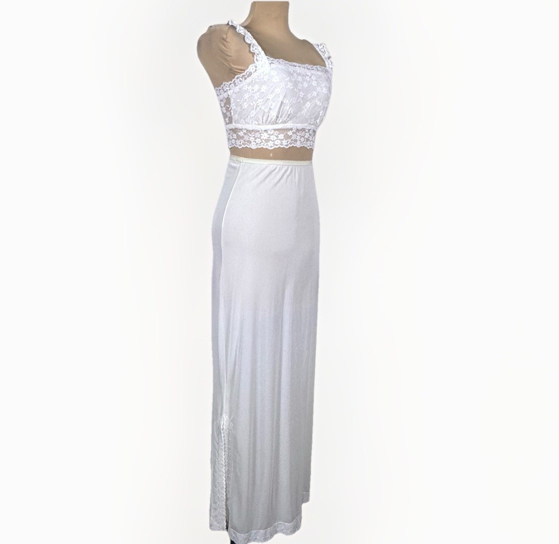 Snowdon Vintage Nylon Half Slip Long Skirt White Lace Trim Union Made USA Small