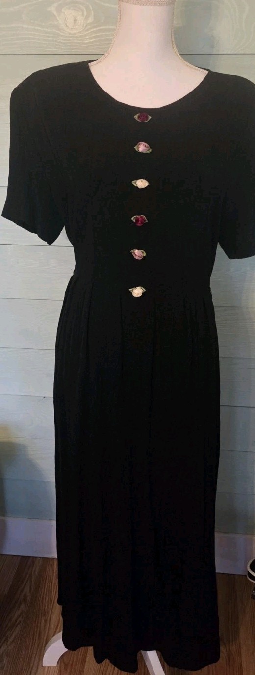 Vintage Black MaxiDress by JBS Limited Tie Back Rose Embellished Prairie Style