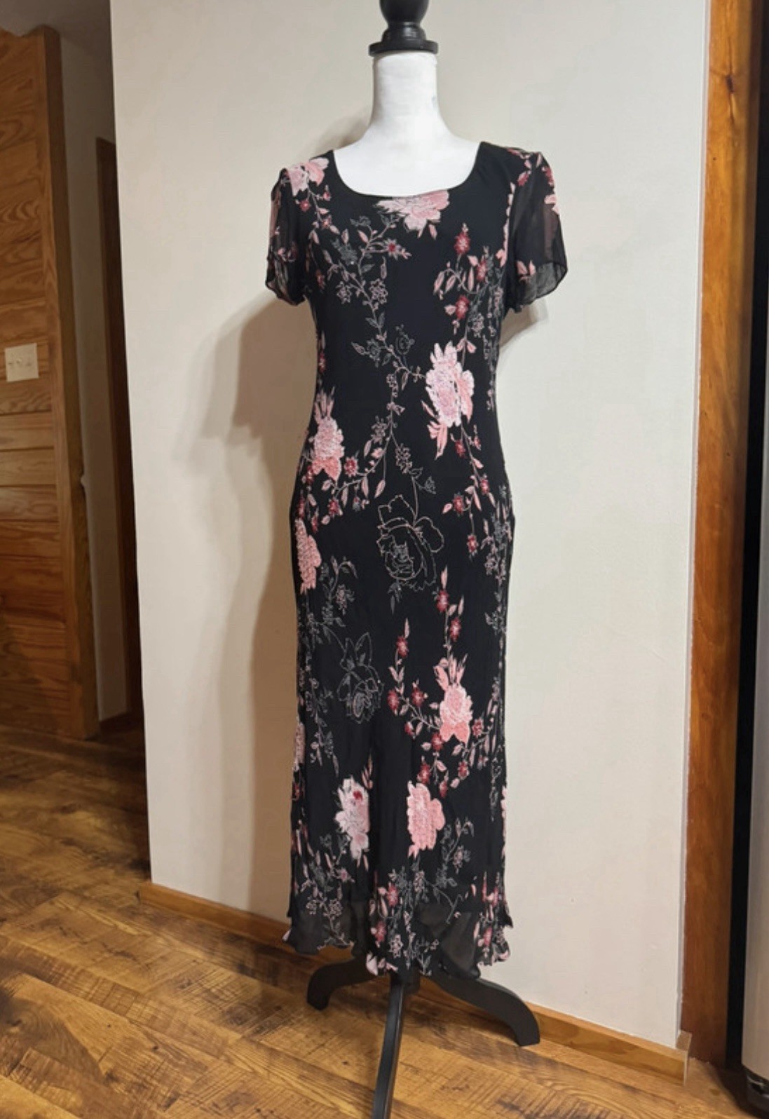 Vintage 90’s Y2K Eva Blue Whimsigoth Grunge Beaded Bias Cut Maxi Dress Size 12P