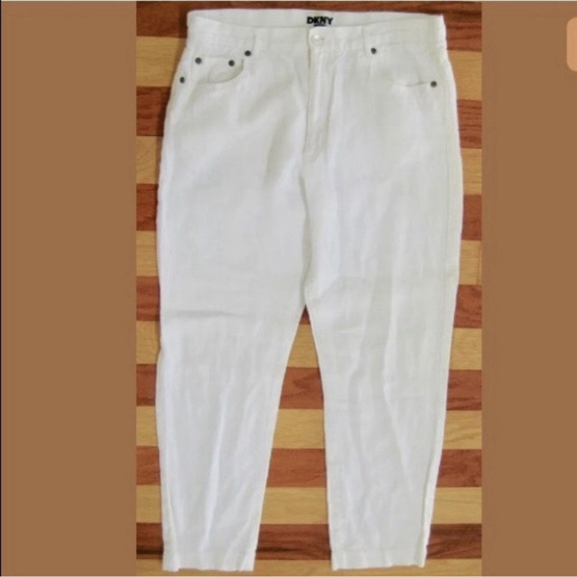 VINTAGE 1990s DKNY DONNA KARAN WHITE LINEN CLASSIC JEANS PANTS HIGH RISE MOM 12