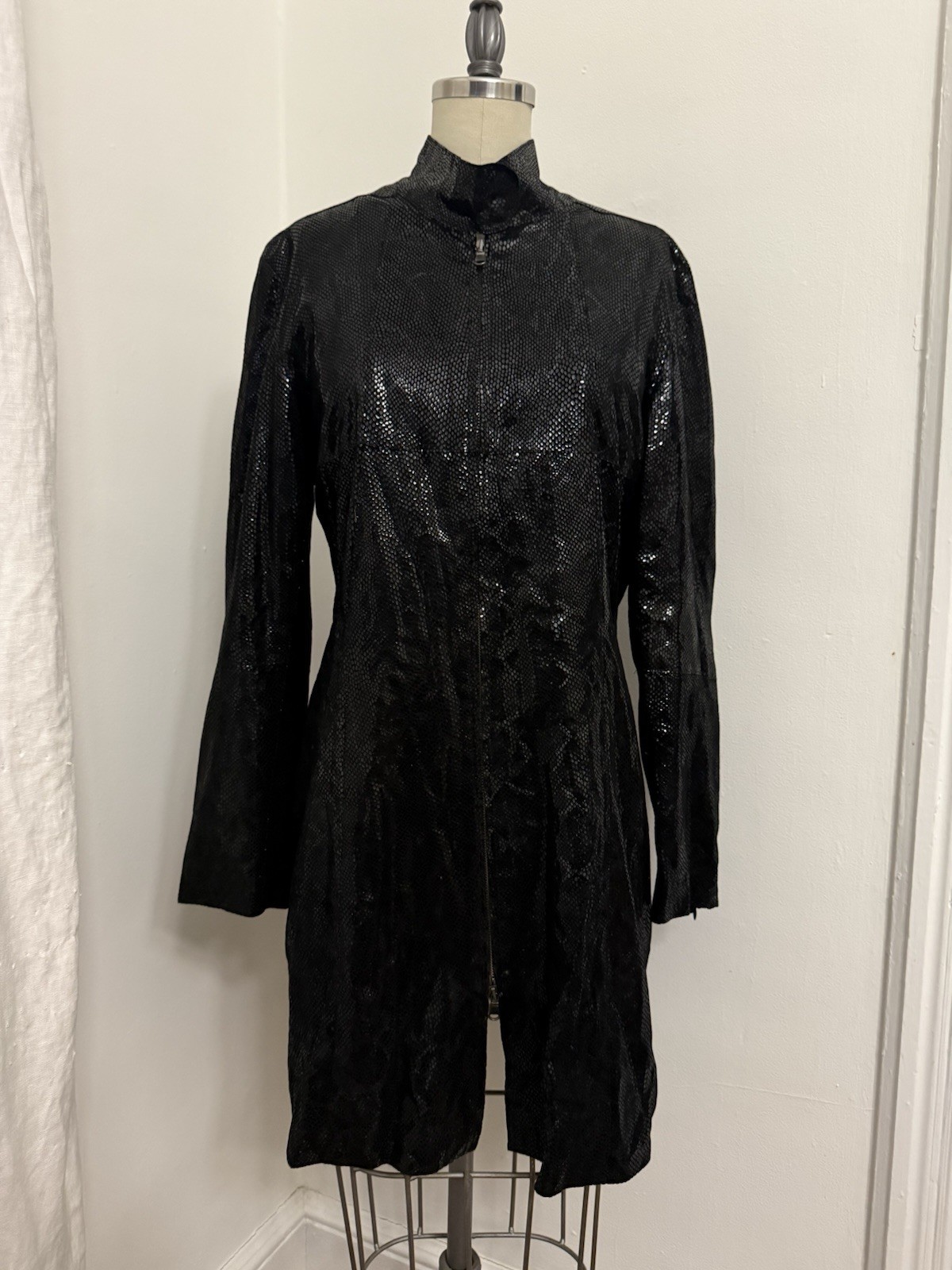 Vintage Casella 90’s Snakeskin Dress Jacket Zipper Shiny Wet Look Women’s