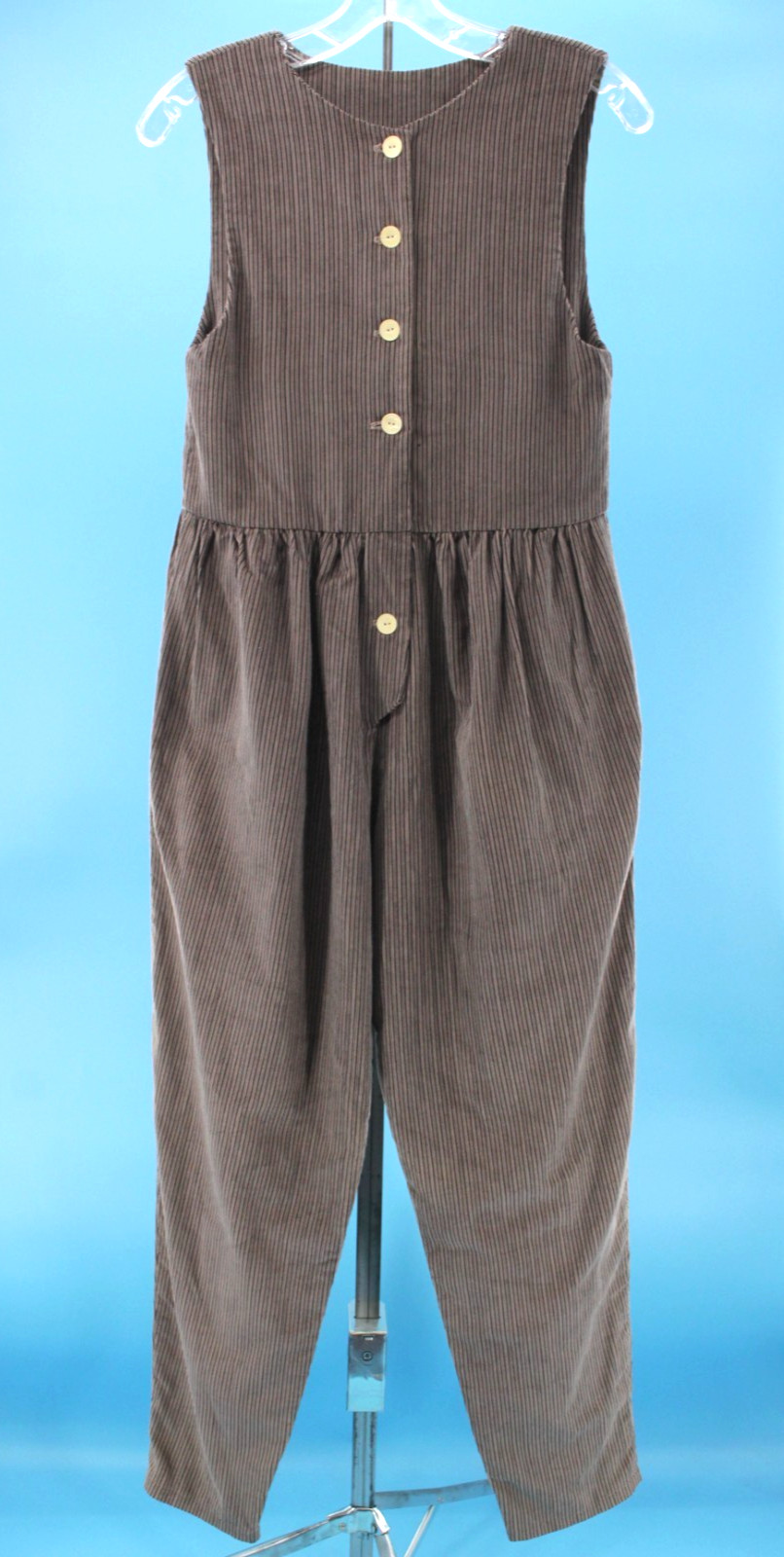 Vtg Womens 80s 90s Taupe & Black Stripe Laura Ashley Fabric Corduroy Jumpsuit XS
