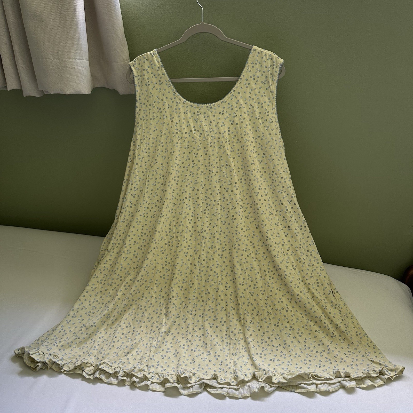 VTG Light Yellow Blue Stars Sleep/House Dress FashionBug Women’s Sz 4X (30/32W)