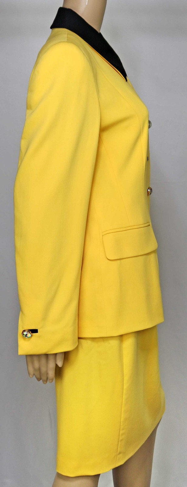 90s Vintage ESCADA Yellow Skirt Jacket Suit Set Glass Logo Buttons Fall 38/10