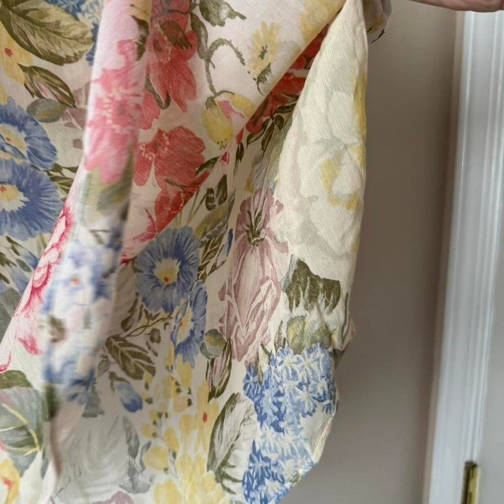 Vintage 80s/90s floral blouse semi sheer blue yellow pink flower rose