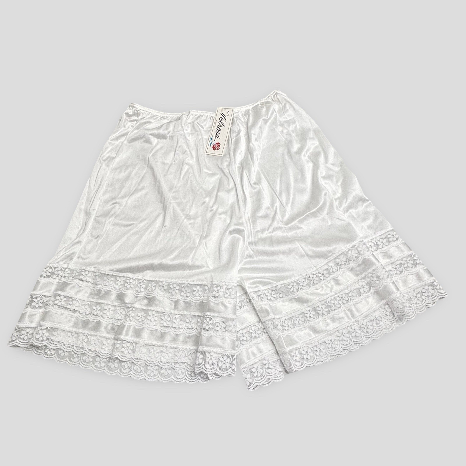 Vtg Velrose White PETTIPANTS Bloomers Panties Nylon 1960s Slip Lacy 3X Lingerie