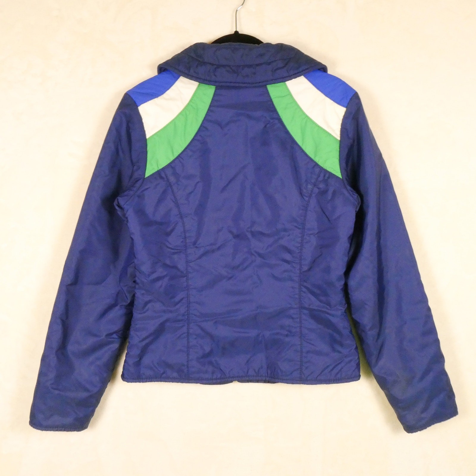 Vintage 80s Sportcaster Stripe Shoulder Snow Jacket Sz M Blue Green White Retro