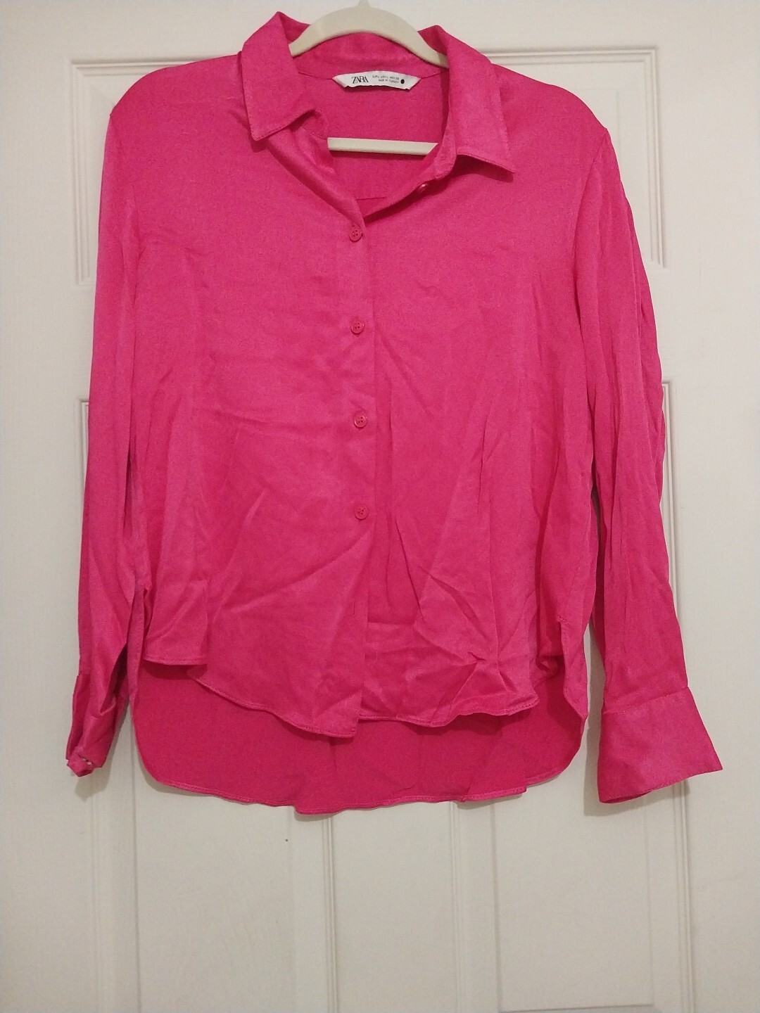 ZARA Fushia Long Sleeve Blouse. Large. Pre Owned. Executive Sexy Shirt