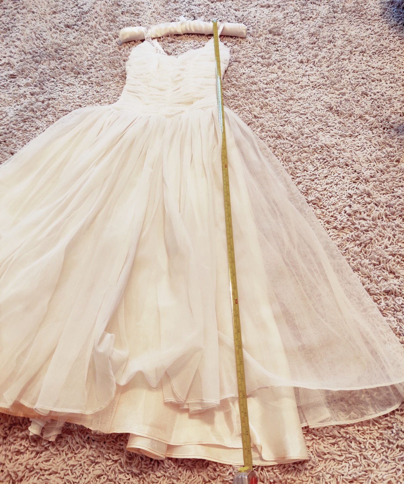 IVORY ANTIQUE HANDMADE DRESS TULLE NICOLE MILLER STYLE BOW GOLD AUDREY HEPBURN 