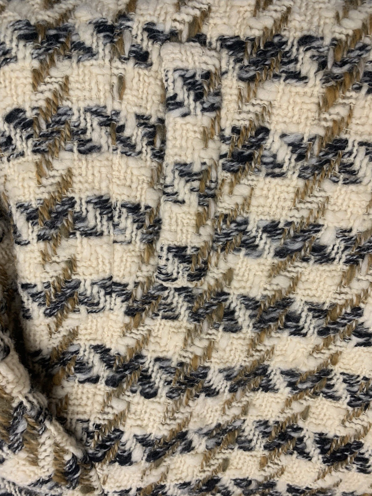 Vtg 70s Rothmoor Tapestry Tweed Wool Coat Fur Collar Ivory Classic Retro No Tag