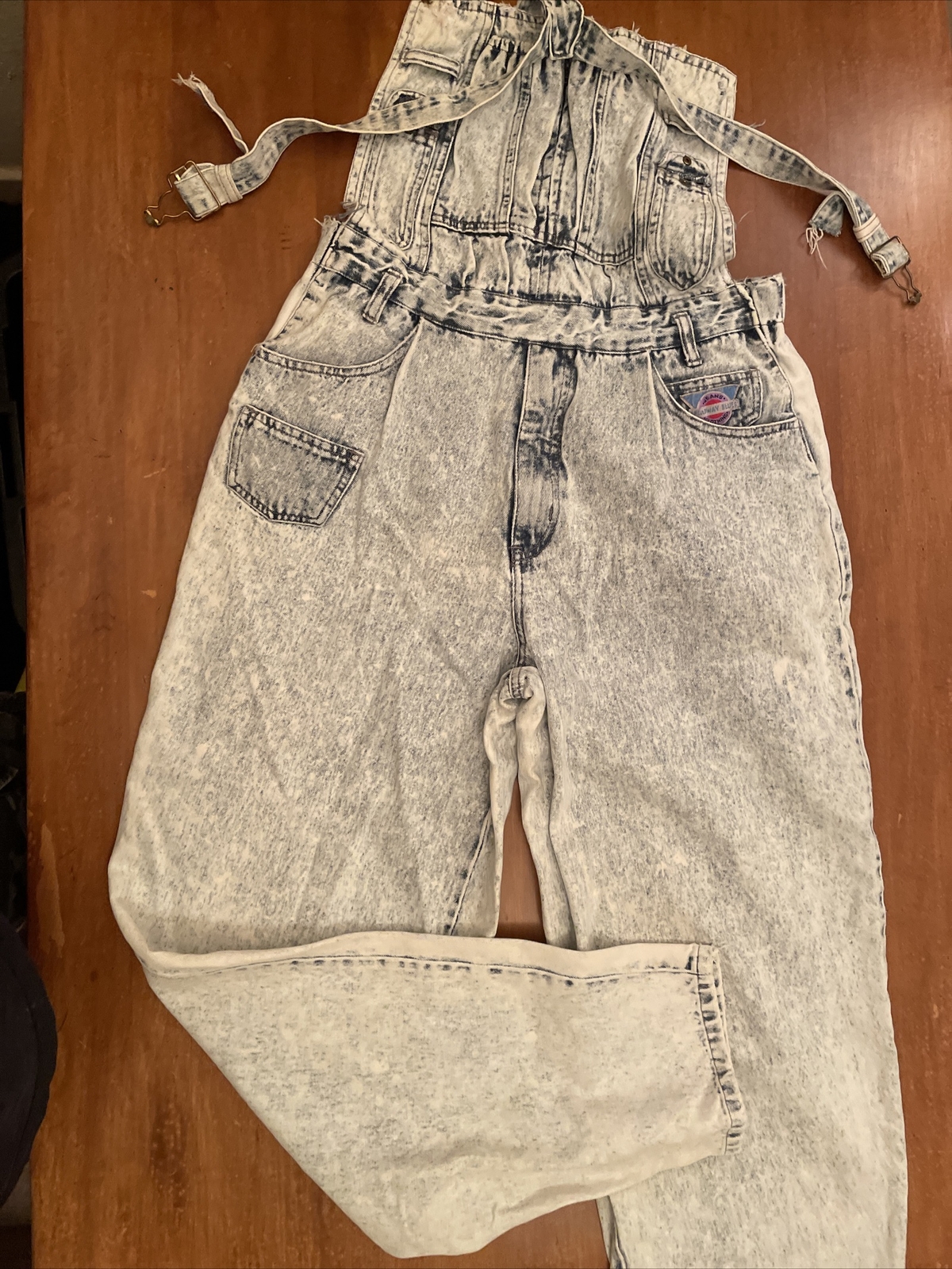 Vintage 80s BROADWAY BLUES Acid Washed Denim Jeans Baggy Overalls Womens M 34L