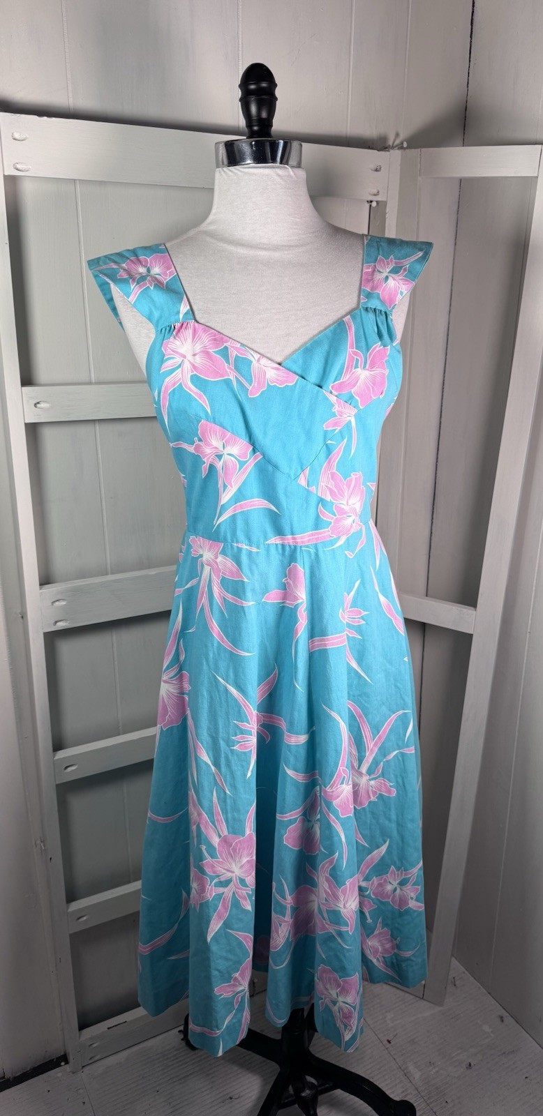 Vtg Paradise Hawaii Made In HI A-Line Cotton Blend MOLOKINI Floral Midi Dress